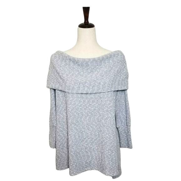 Wonderland By Orange Gray Stripe Textured Off The Shoulder Sweater Size S - Picture 1 of 7